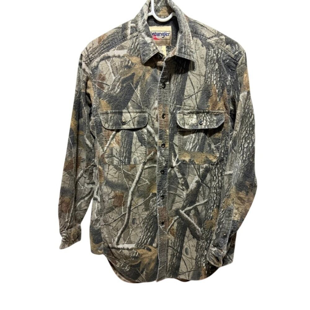Vintage Wrangler ProGear Camo Hunting Shirt Mens M Woodland Camouflage Cotton
